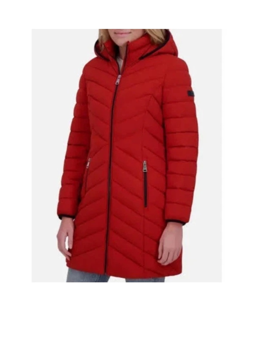 DKNY Women's Stretch Walker Coat Hoodie RED